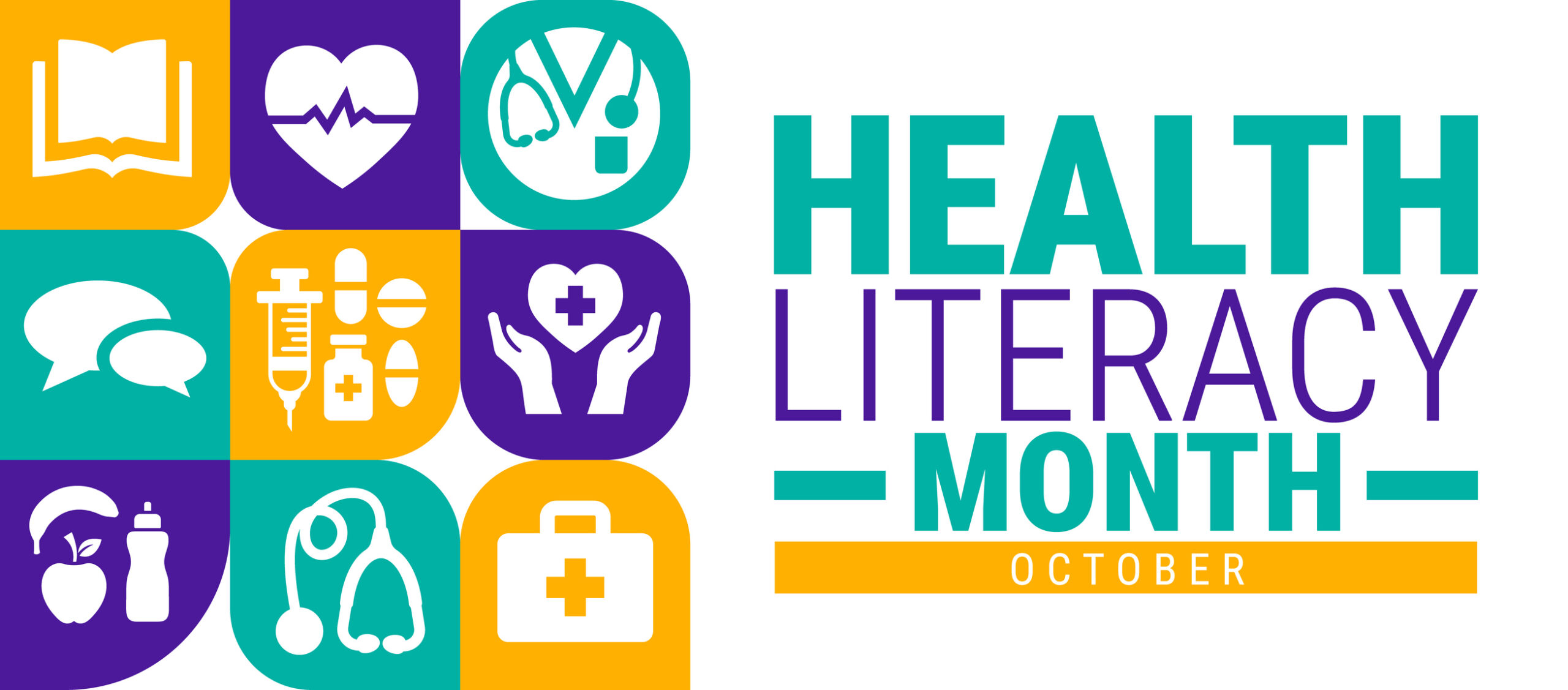 Health Literacy Month background, banner, card or poster design template is observed every year during October.