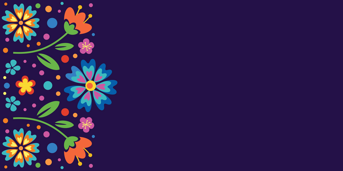 Colorful illustration of flowers blossoming on a purple background
